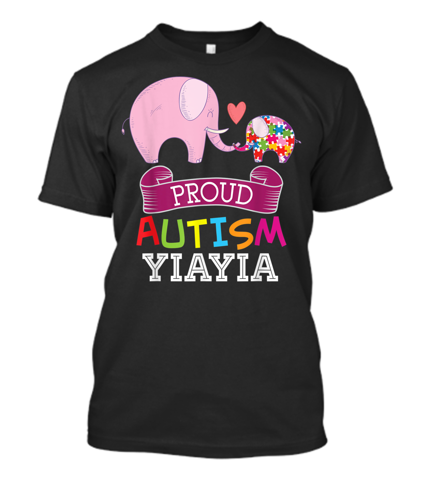 Proud Autism Yiayia Rainbow Puzzle Elephant Awareness Day T-Shirt