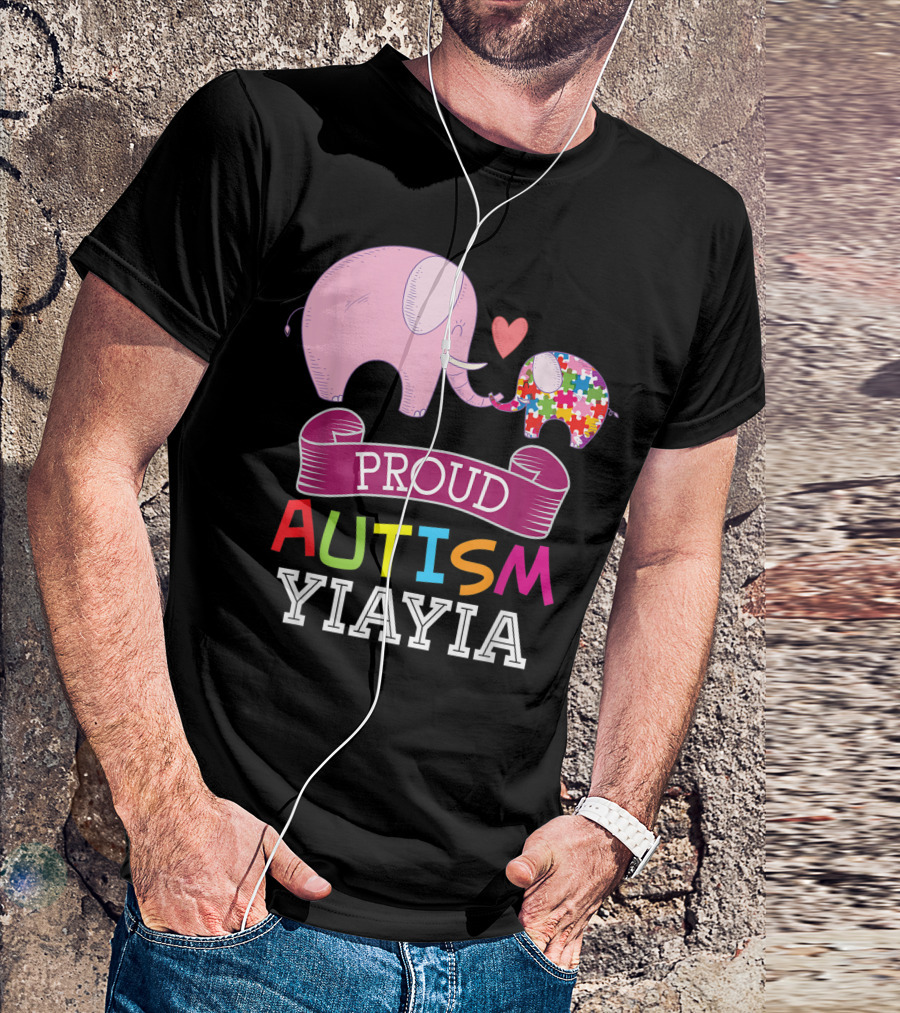 Proud Autism Yiayia Rainbow Puzzle Elephant Awareness Day T-Shirt