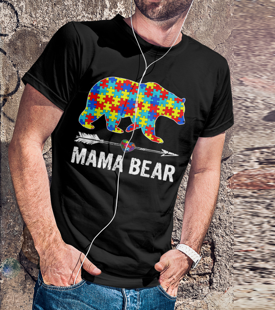 Mama Bear Puzzle Pattern Autism Awareness T-Shirt