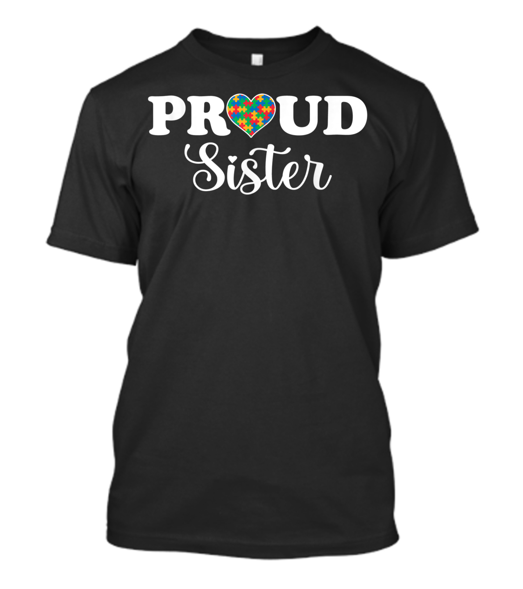 Proud Sister Heart Puzzle Autism Awareness Family Girls Kids T-Shirt