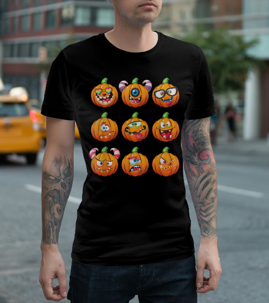 Pumpkin Face Emoticon Expressions Halloween Mood Monster Faces T-Shirt