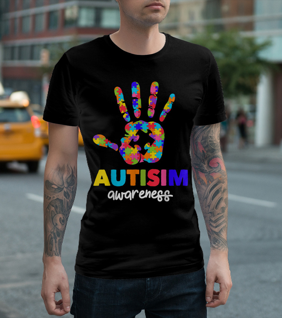 Puzzle Hand Autism Awareness Autistic Autism Moms Colorful Handprint T-Shirt