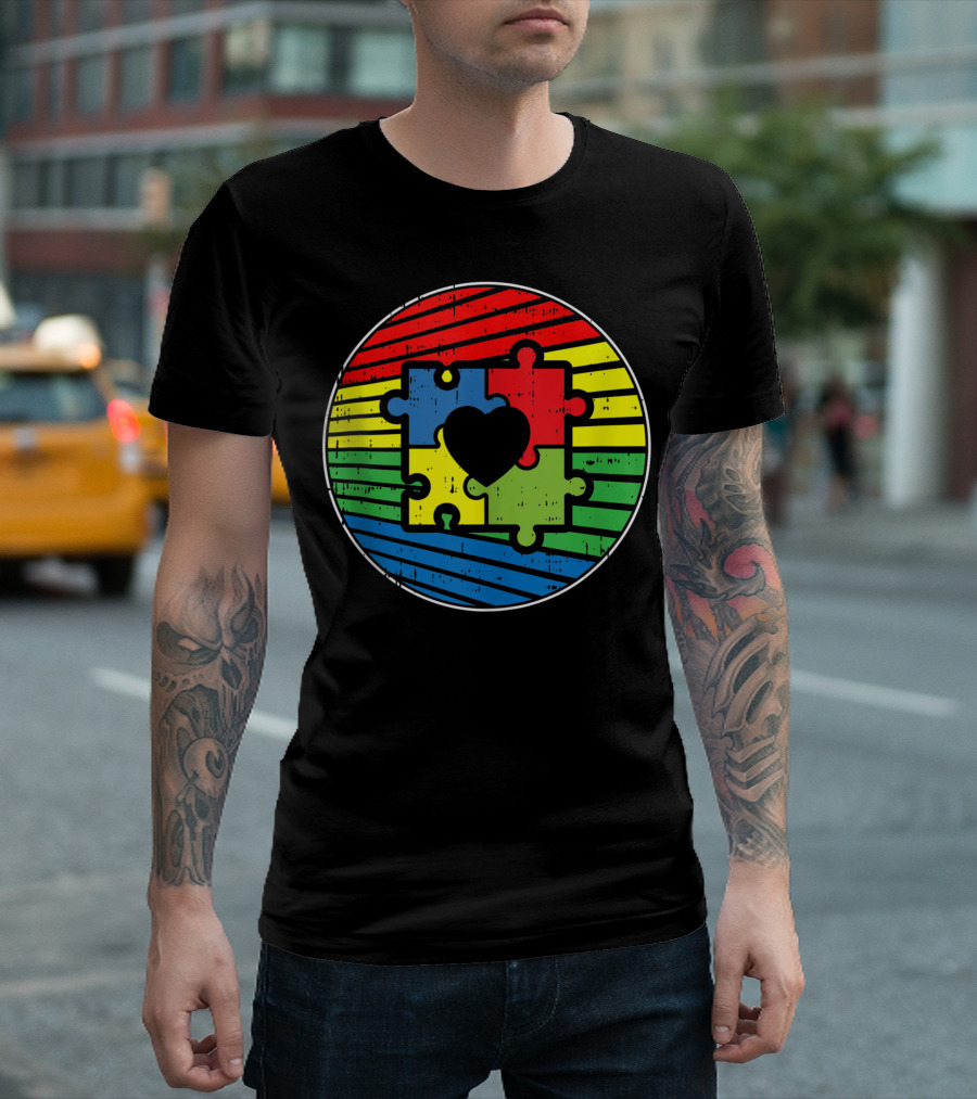 Puzzle Heart Autism Awareness Circle T-Shirt
