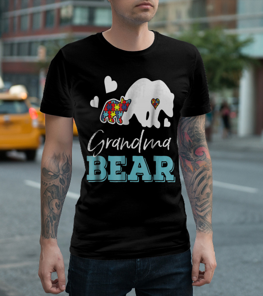 Grandma Bear Puzzle Heart Autism Awareness Moms T-Shirt