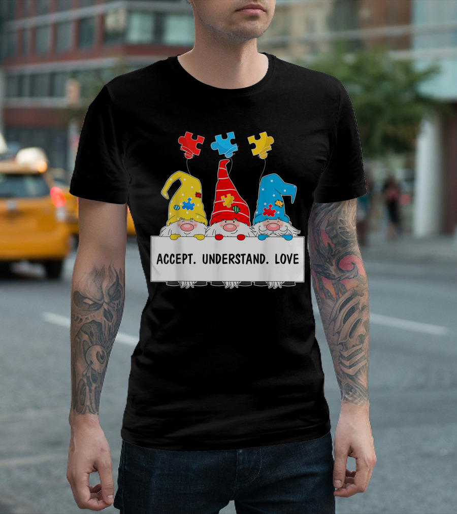Puzzle Piece Gnomes Accept Understand Love Autism Awareness T-Shirt