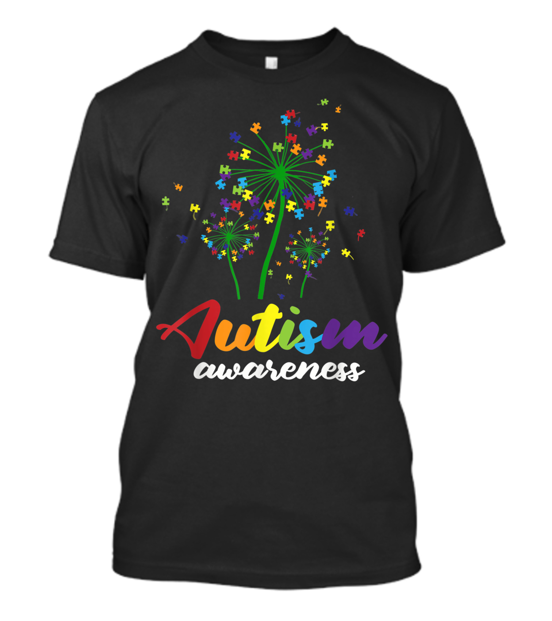 Autism Awareness Puzzle Pieces Dandelion Flowers T-Shirt
