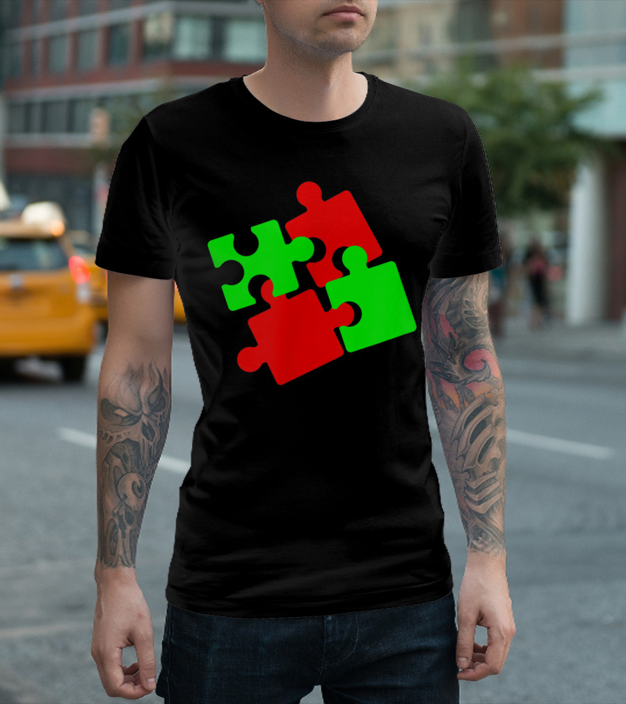 Puzzles Autism Awareness Valentines Day Red Green Pieces T-Shirt