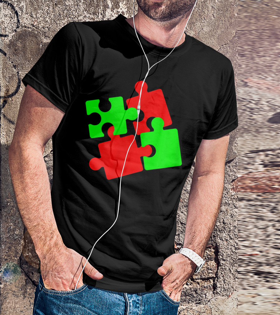 Puzzles Autism Awareness Valentines Day Red Green Pieces T-Shirt