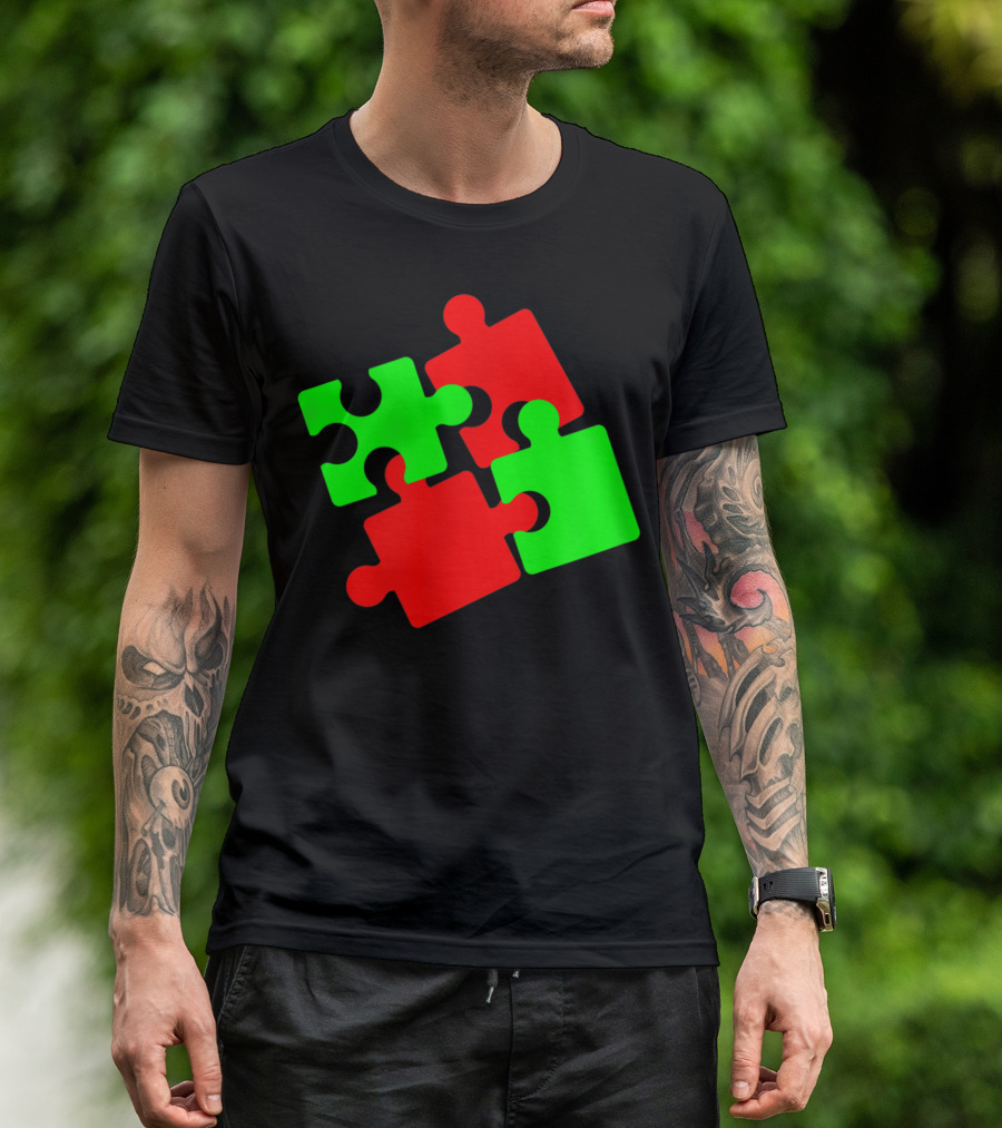 Puzzles Autism Awareness Valentines Day Red Green Pieces T-Shirt