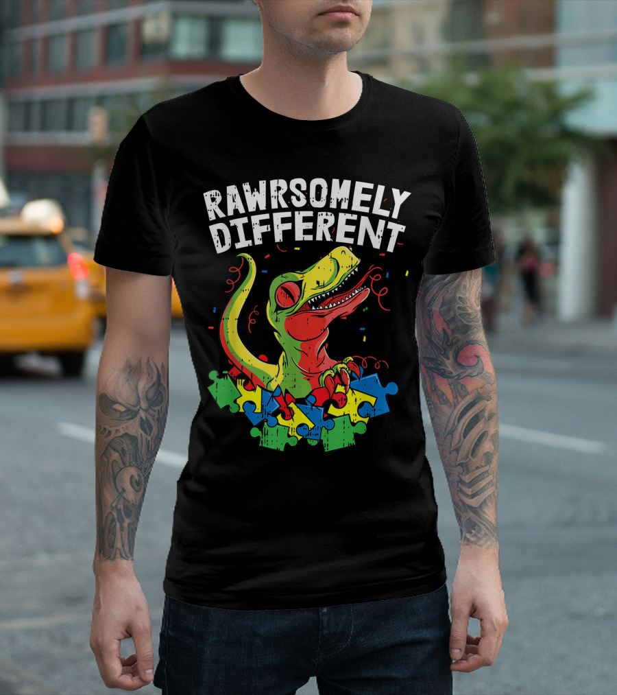 Rawsomely Different Autism Awareness Dino Puzzle T-Shirt