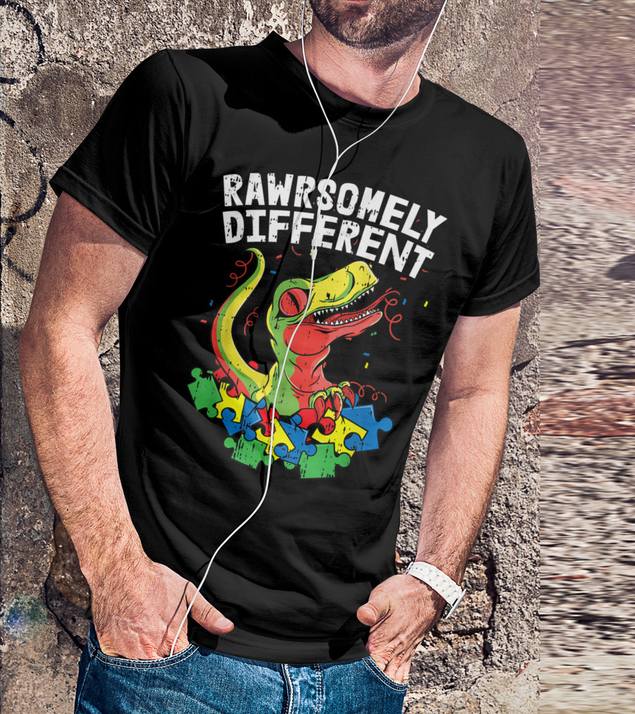 Rawsomely Different Autism Awareness Dino Puzzle T-Shirt