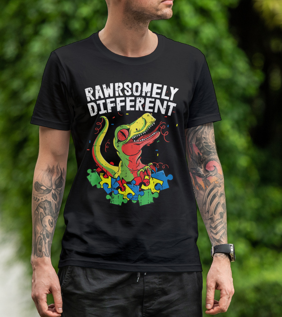 Rawsomely Different Autism Awareness Dino Puzzle T-Shirt