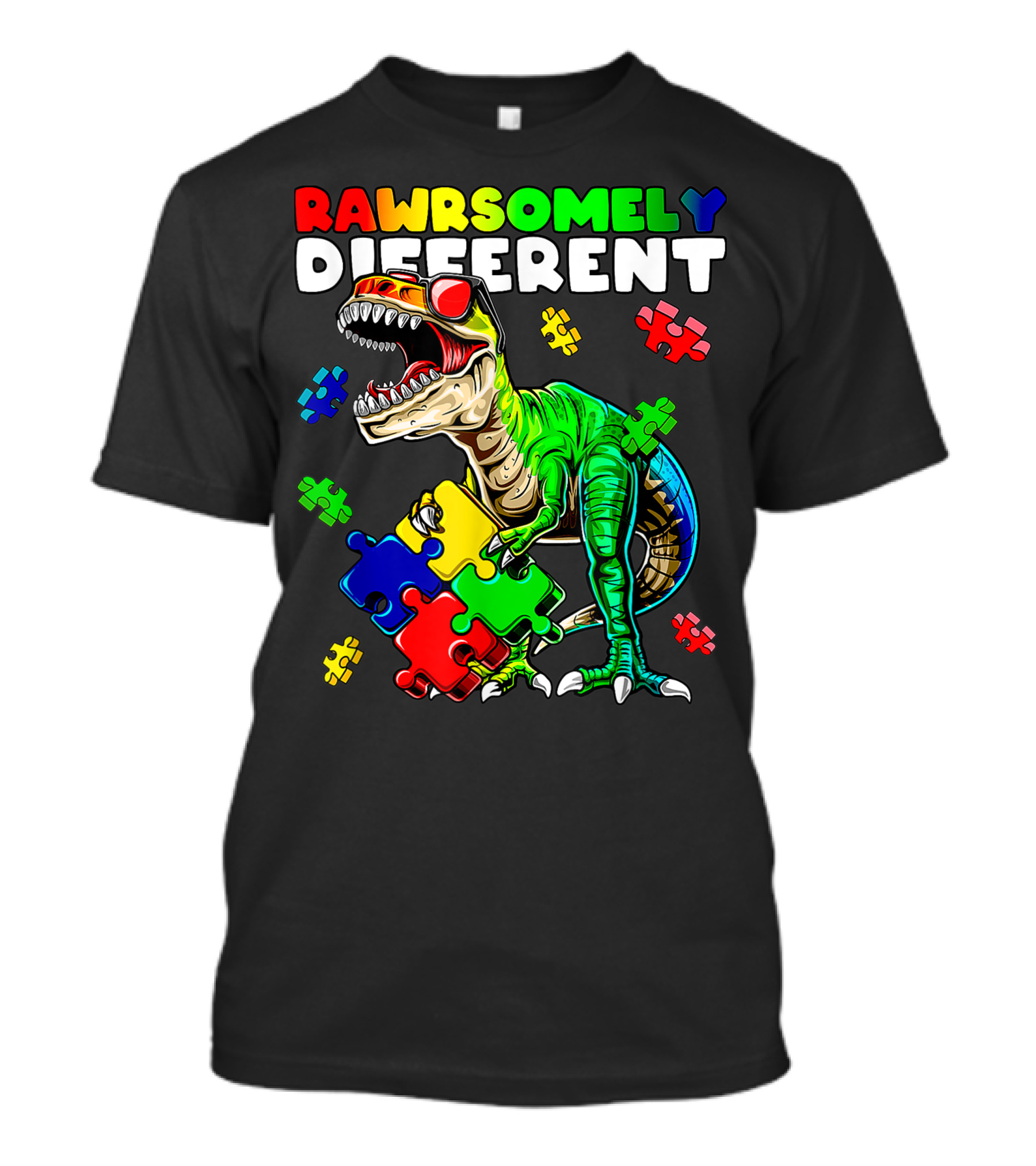 Rawrsomely Different Dinosaur Autism Awareness Puzzle Pieces T-Shirt