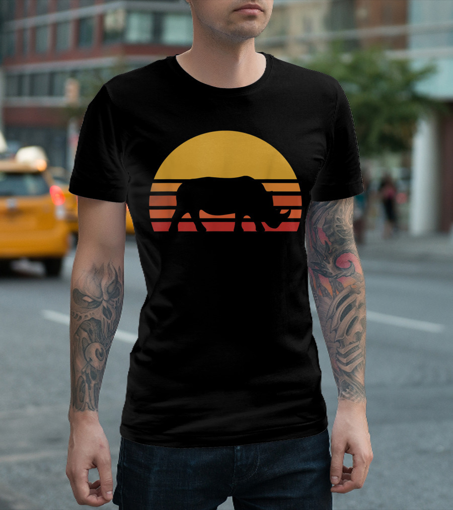 Retro Sun Rhino Silhouette Vintage Rhinoceros Sunset T-Shirt