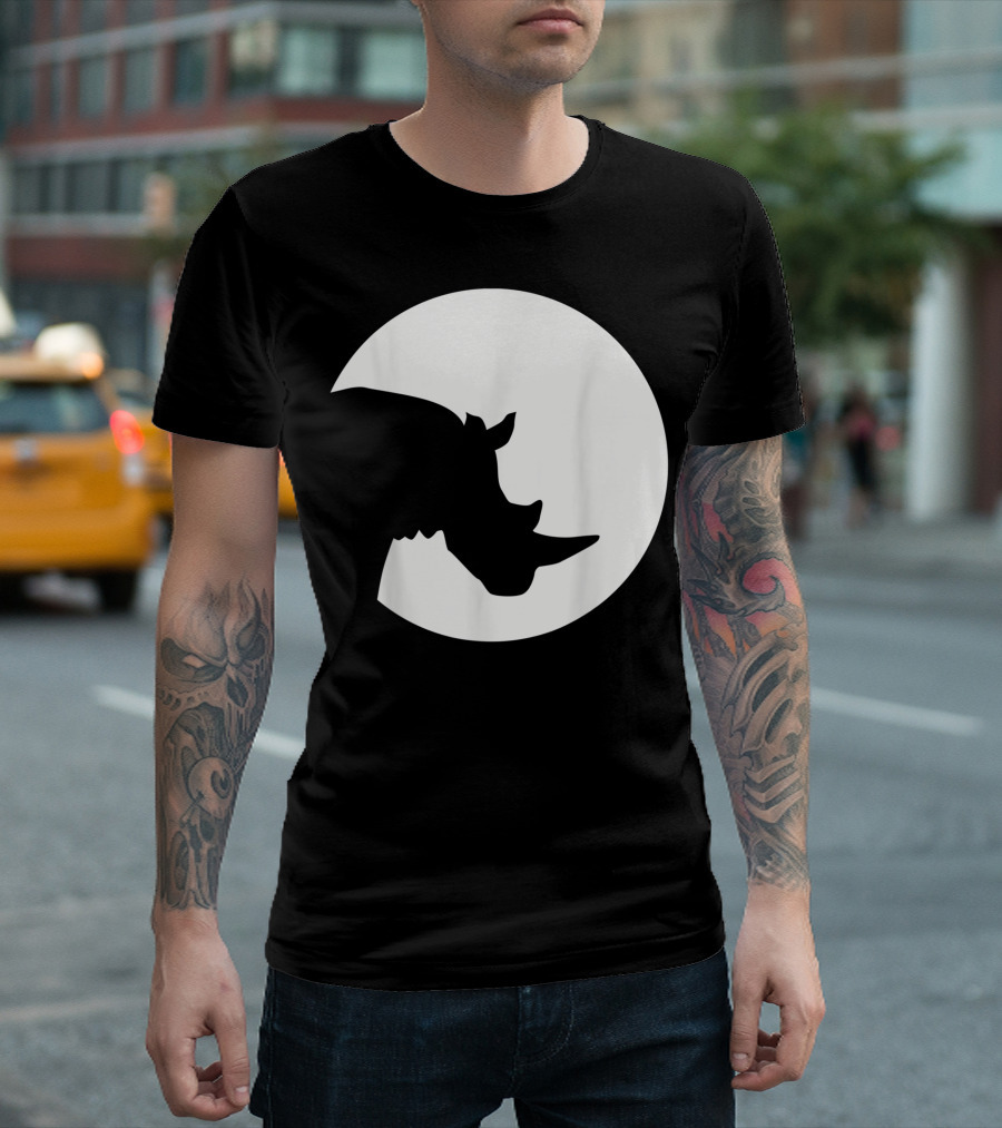 Rhino Silhouette Against Full Moon T-Shirt