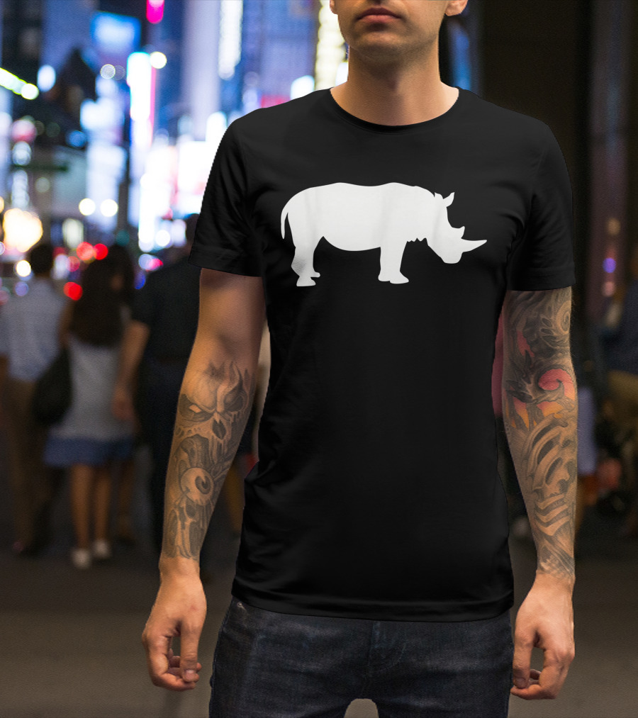 Rhino With Horn Silhouette White T-Shirt