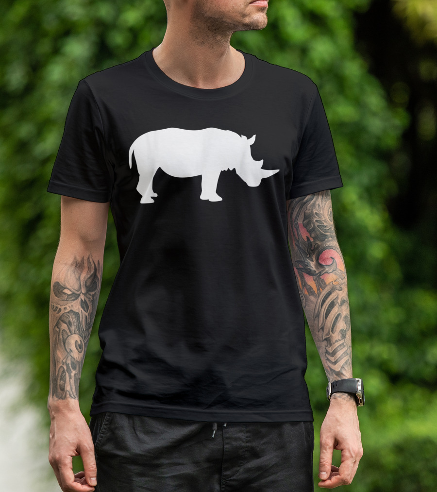 Rhino With Horn Silhouette White T-Shirt
