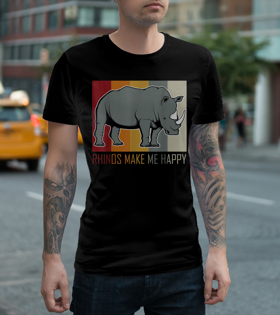 Rhinos Make Me Happy Retro Rhino Colors T-Shirt
