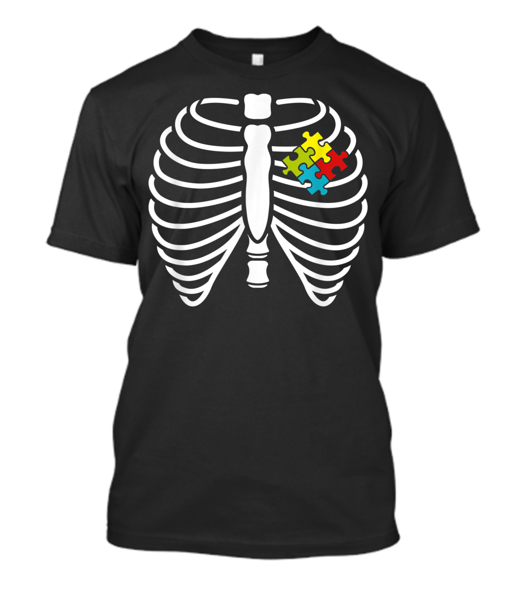 Rib Cage Skeleton X Ray With Puzzle Pieces Autism Awareness T-Shirt