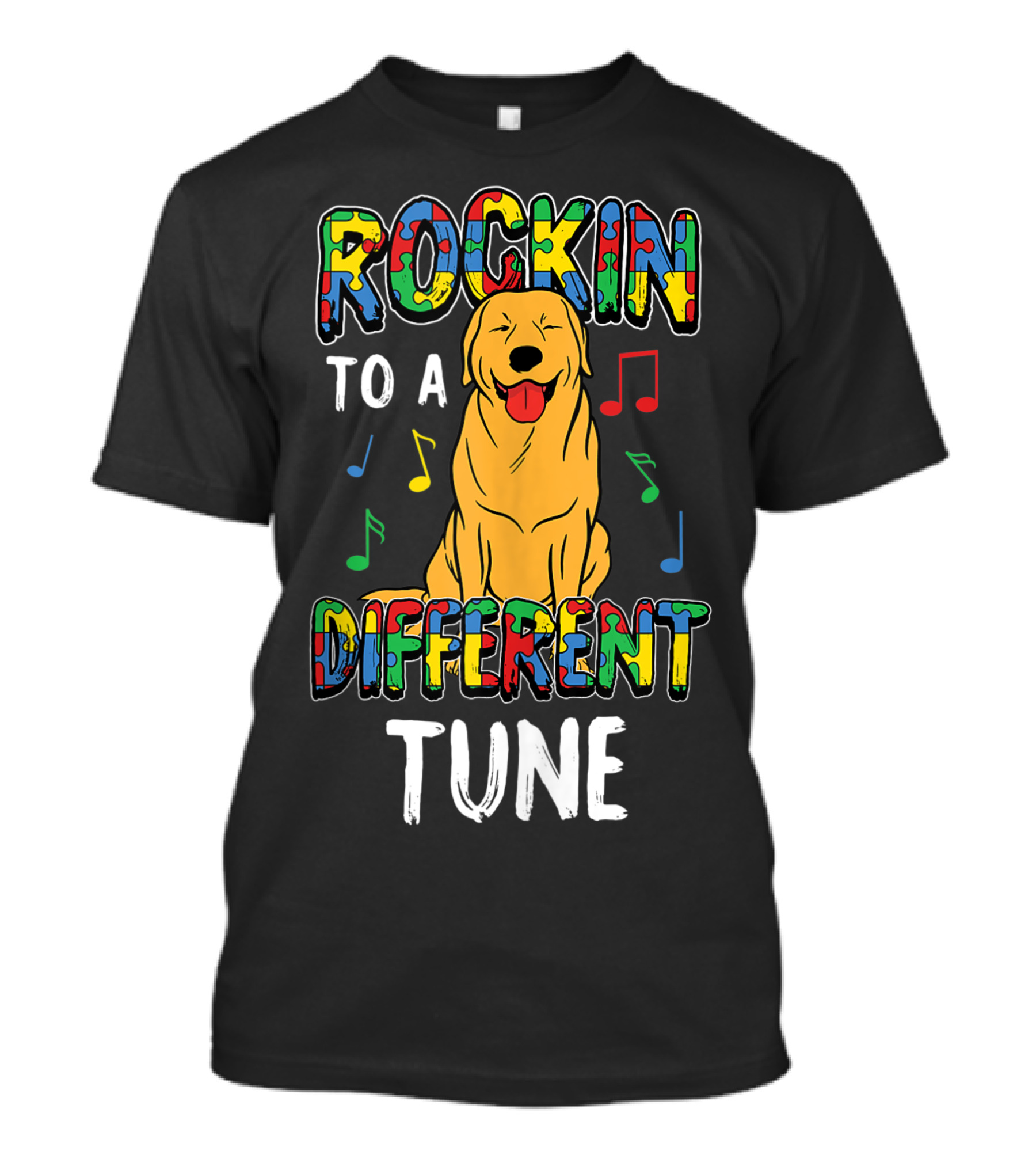Rockin To A Different Tune Autism Awareness Dog Colorful Musical Notes T-Shirt