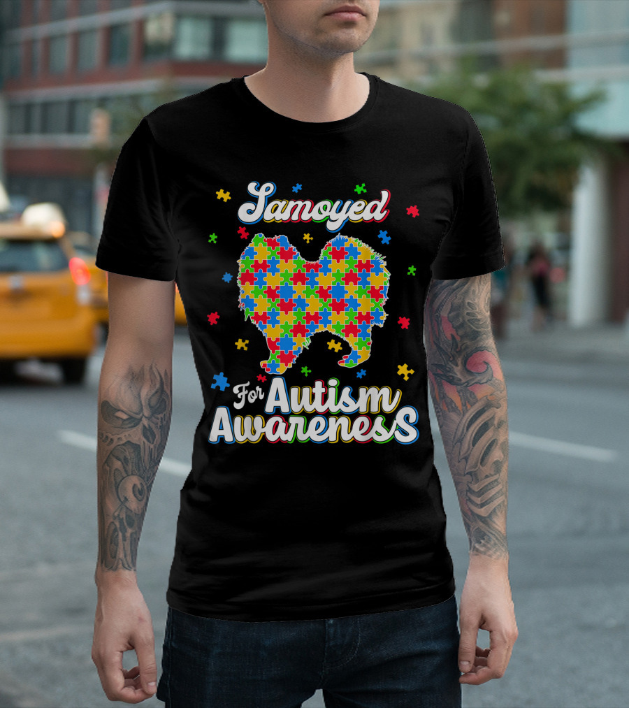Samoyed For Autism Awareness Dog Dad T-Shirt