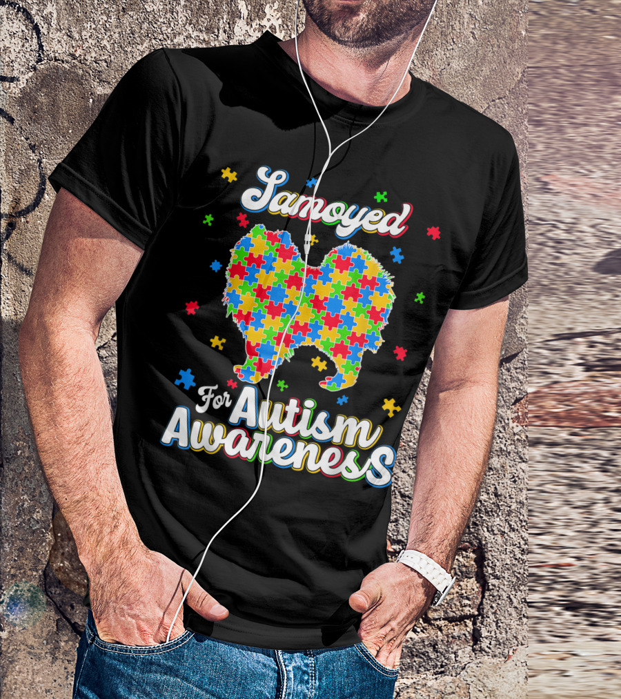 Samoyed For Autism Awareness Dog Dad T-Shirt