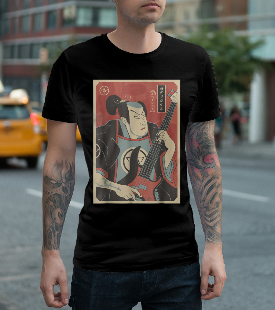 Samurais Bassis Basss Guitar Player Loverss Ukiyo-e Style Japanese T-Shirt