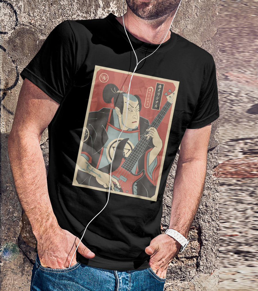 Samurais Bassis Basss Guitar Player Loverss Ukiyo-e Style Japanese T-Shirt