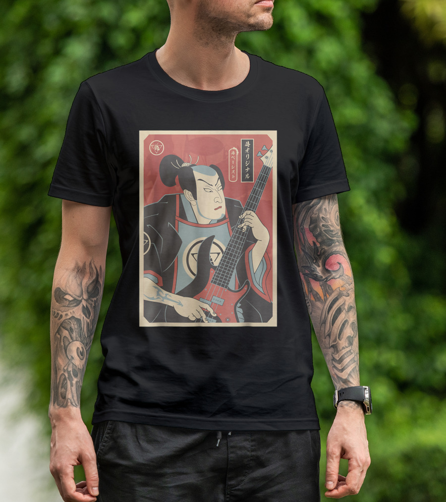 Samurais Bassis Basss Guitar Player Loverss Ukiyo-e Style Japanese T-Shirt