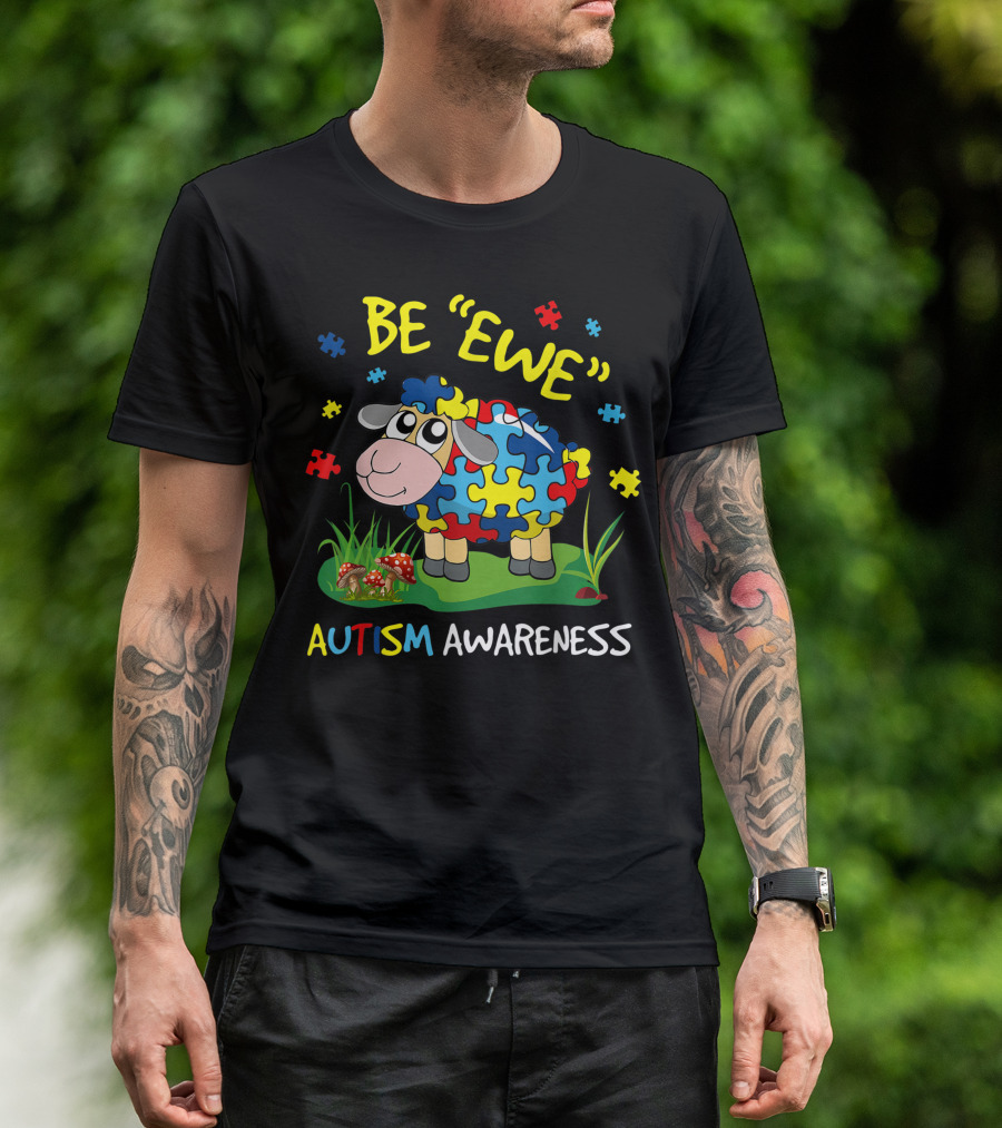 Autism Awareness Be Ewe Sheep Puzzle Pieces T-Shirt