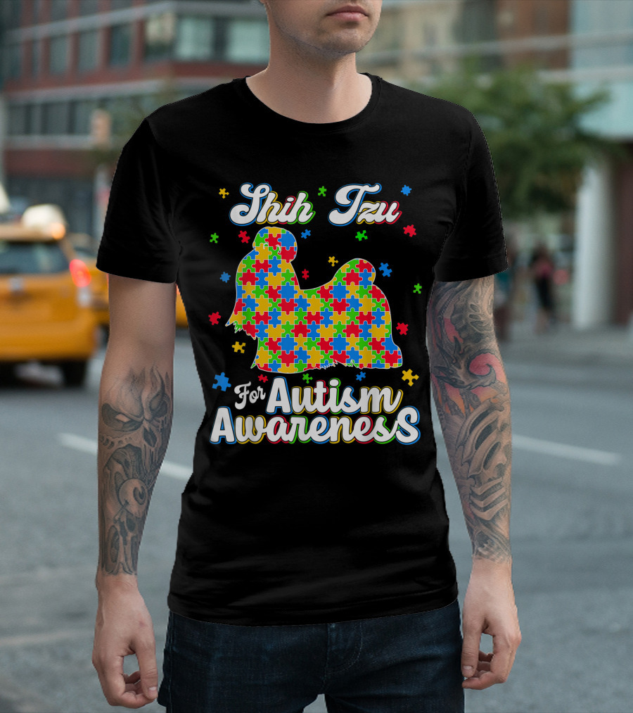 Shih Tzu For Autism Awareness Dog Dad T-Shirt