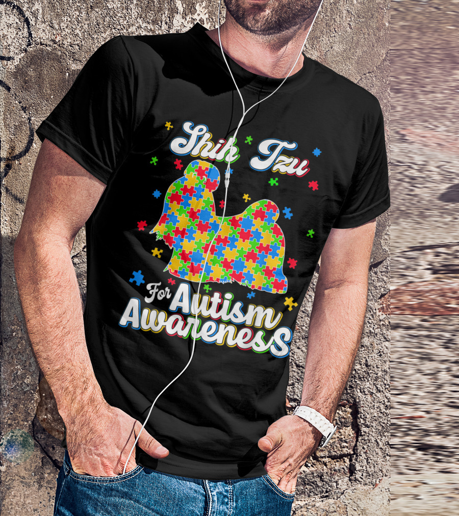Shih Tzu For Autism Awareness Dog Dad T-Shirt