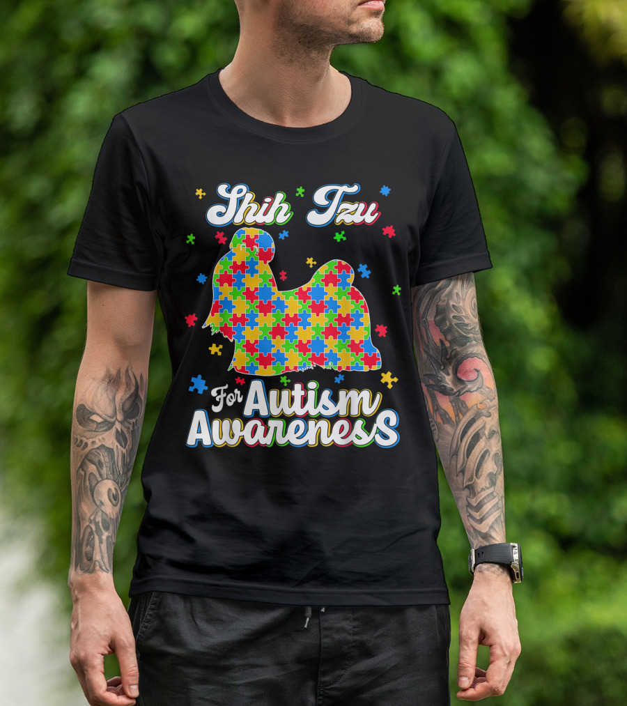 Shih Tzu For Autism Awareness Dog Dad T-Shirt