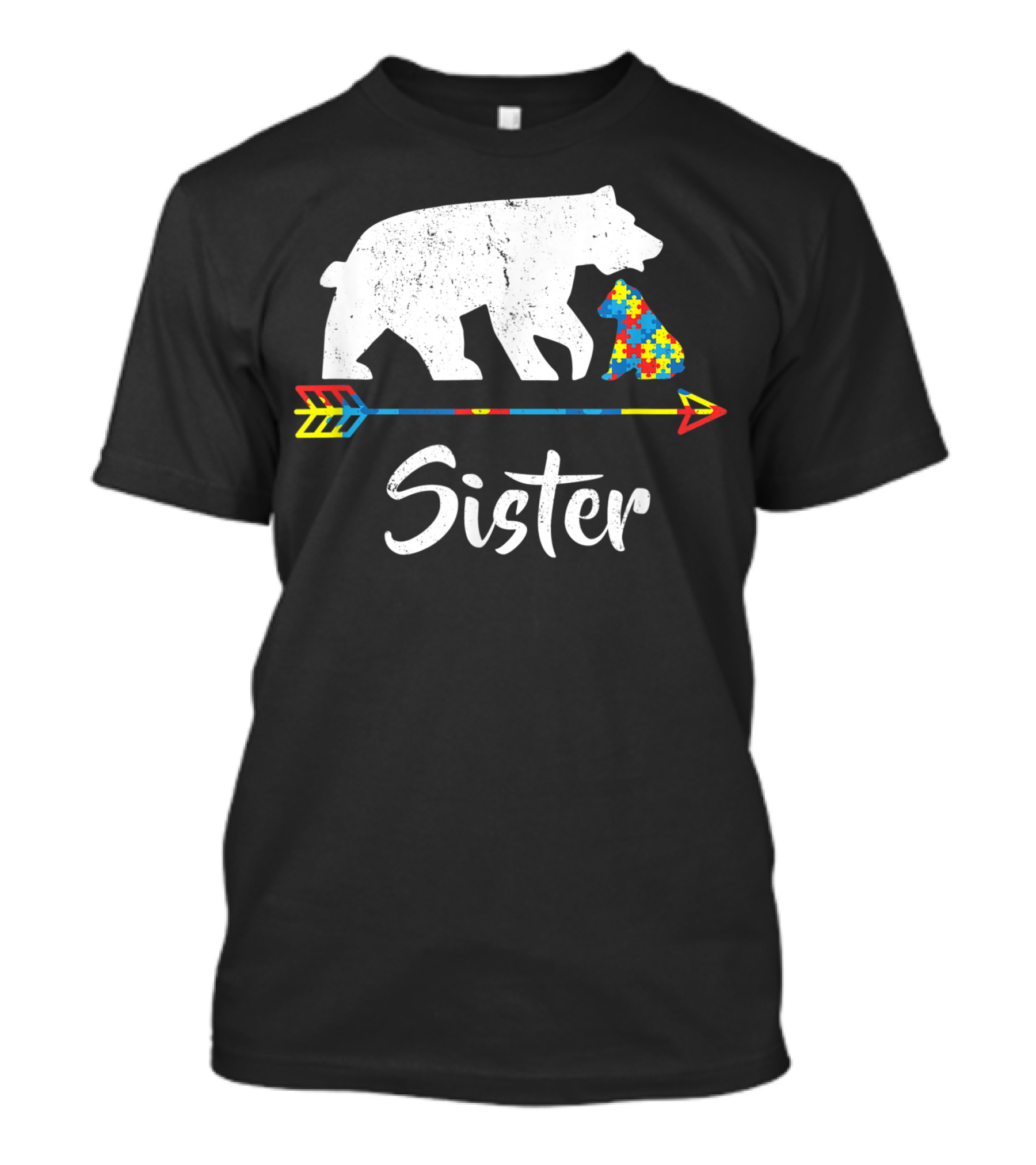Sister Bear Autism Awareness Puzzle Arrow T-Shirt