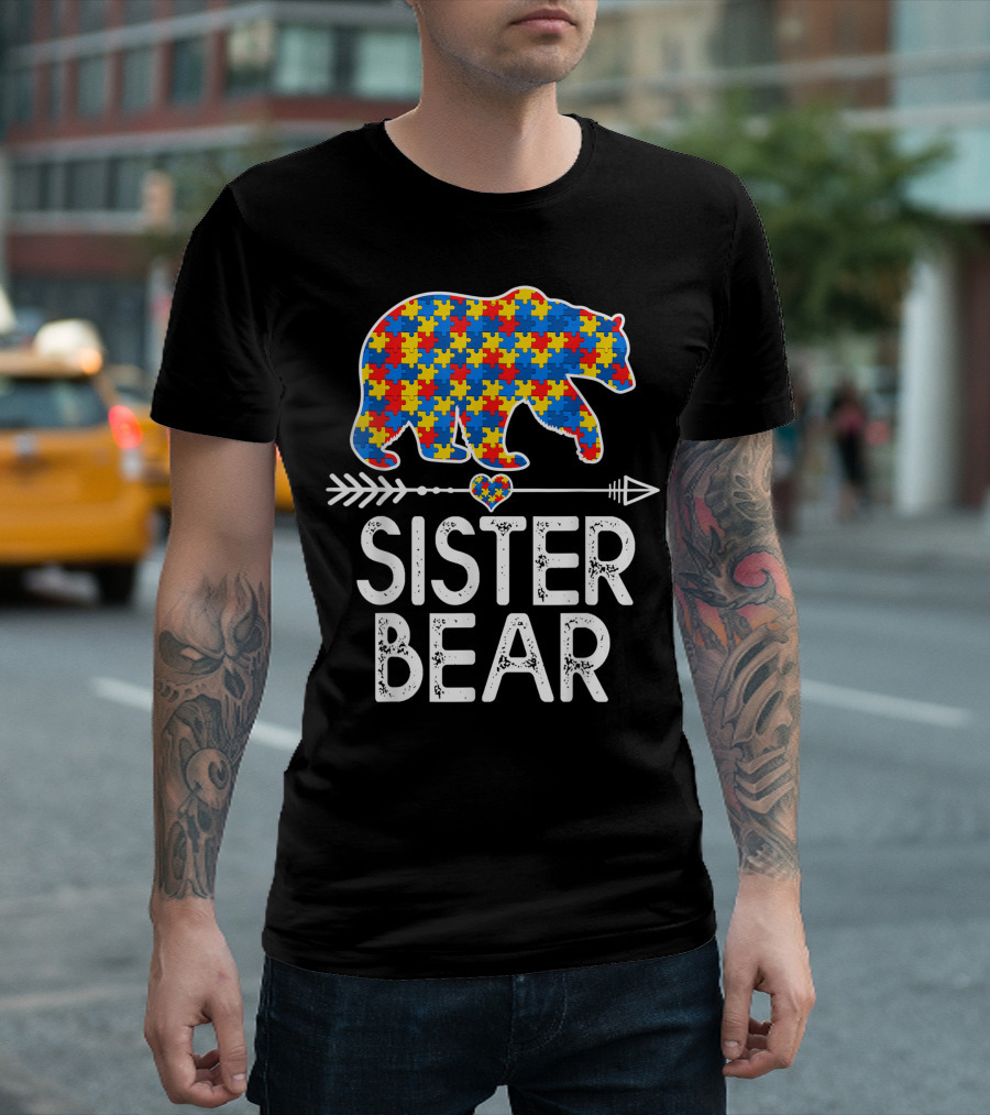 Sister Bear Puzzle Piece Autism Awareness T-Shirt