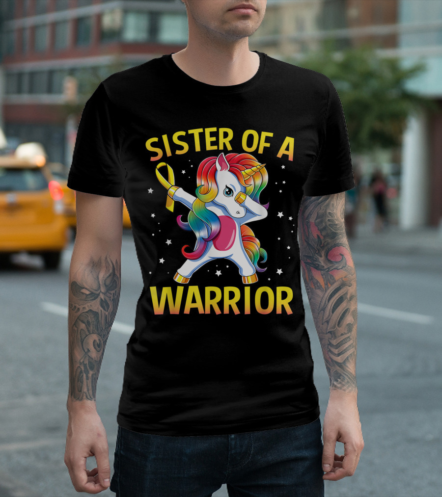 Sister Of A Warrior Unicorn Childhood Cancer Awareness T-Shirt