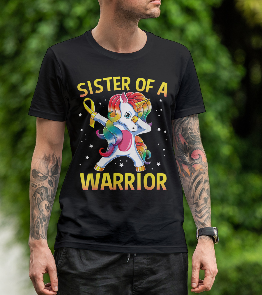 Sister Of A Warrior Unicorn Childhood Cancer Awareness T-Shirt