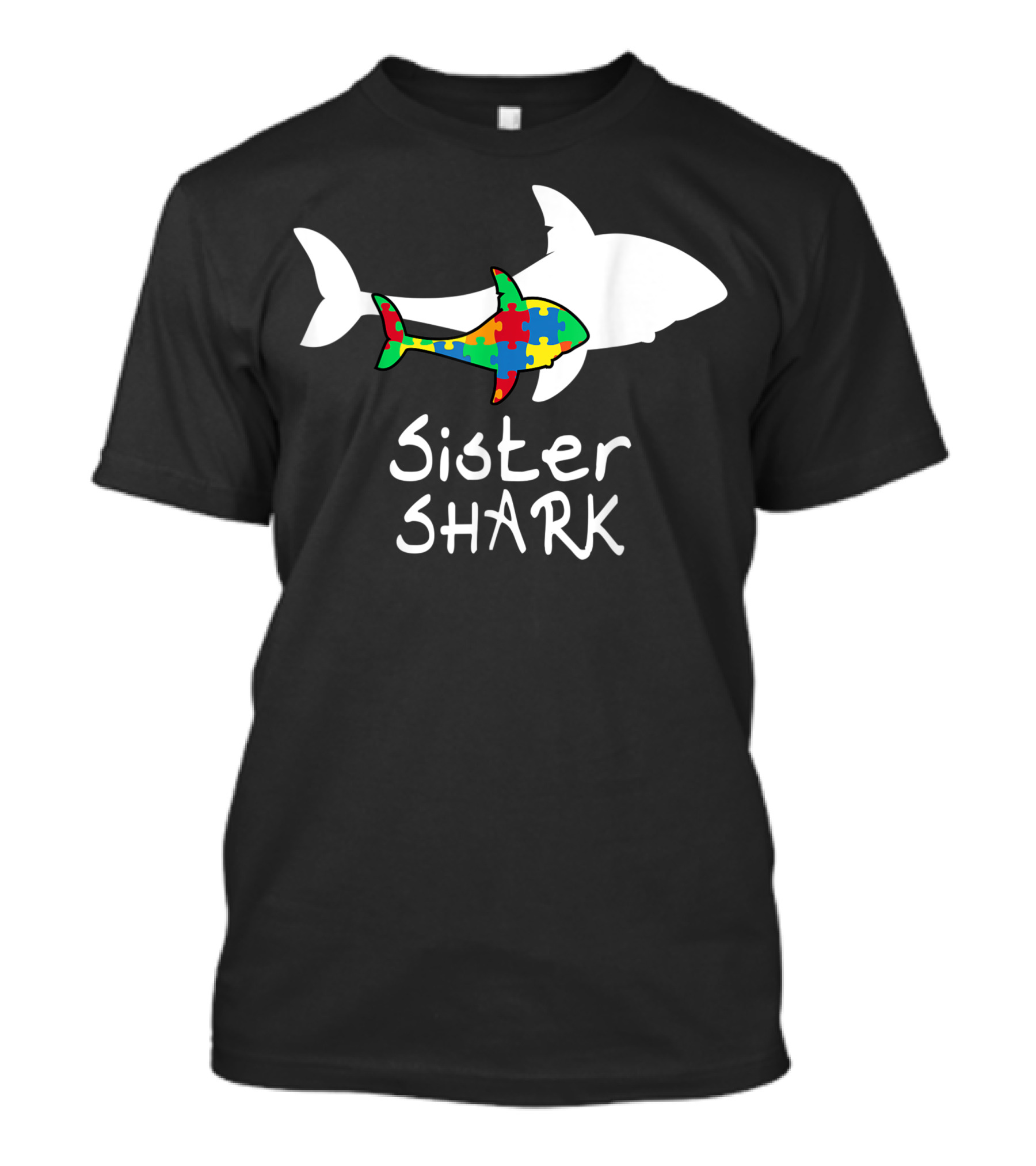 Sister Shark Autism Awareness Puzzle Piece T-Shirt