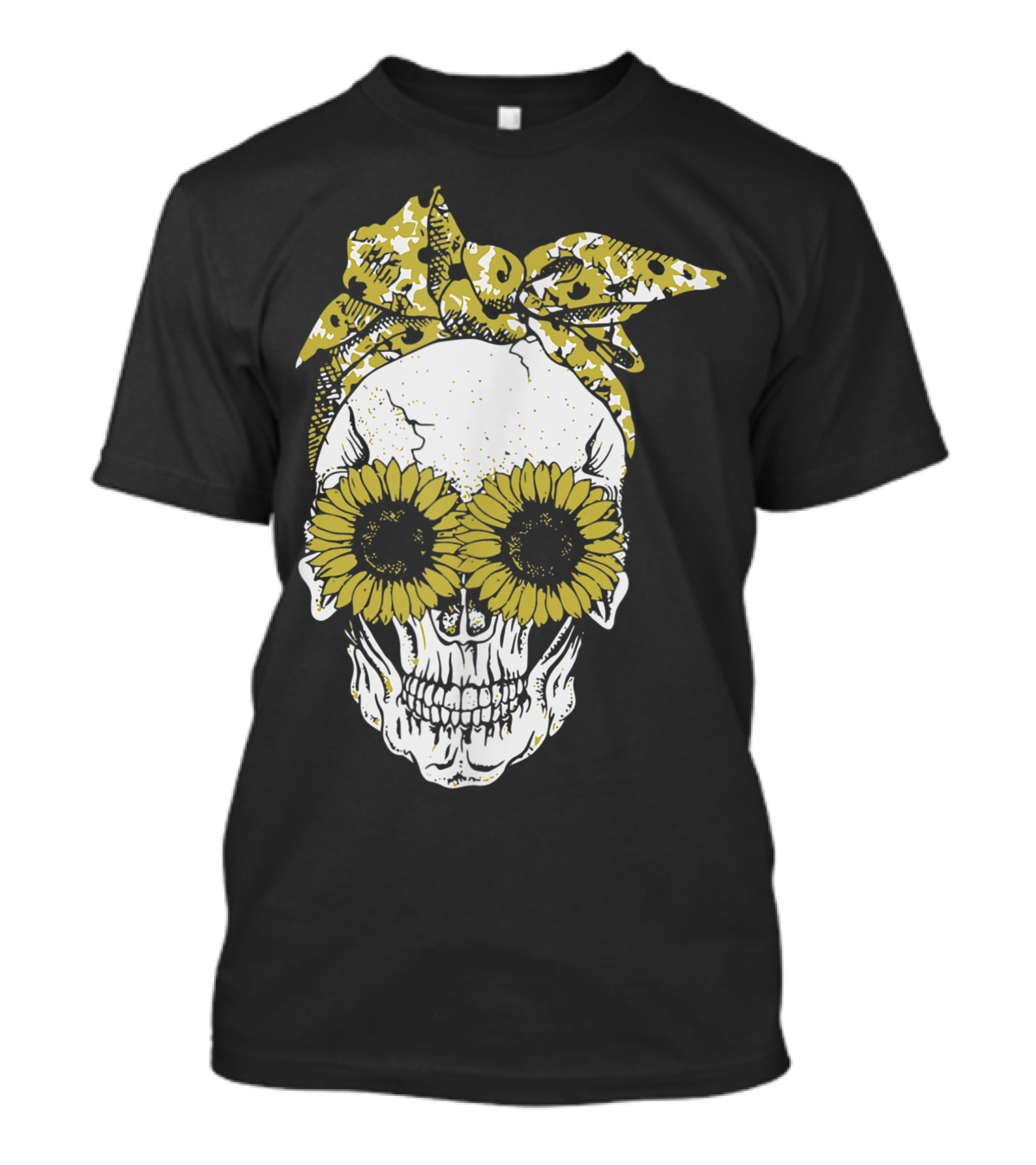Sunflower Eyes Skull With Floral Bandana T-Shirt