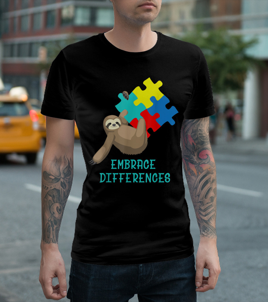 Sloth Embrace Differences Autism Awareness Day Puzzles T-Shirt