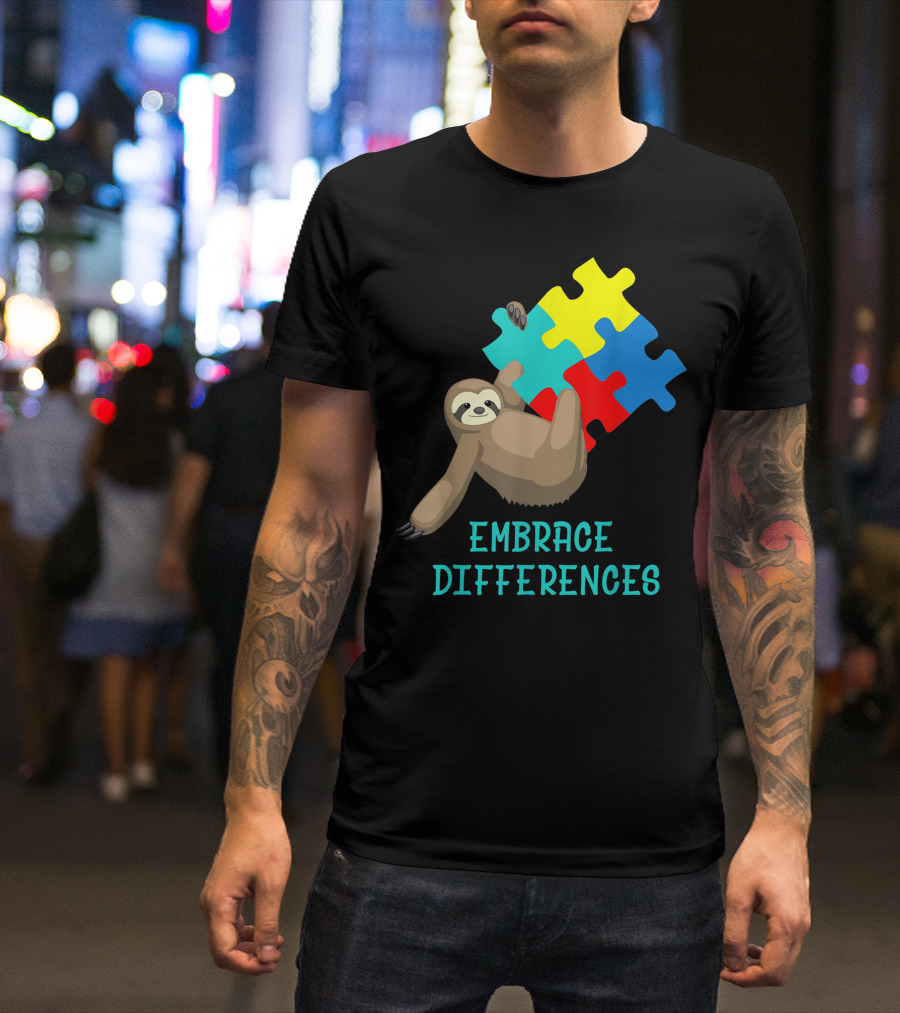 Sloth Embrace Differences Autism Awareness Day Puzzles T-Shirt
