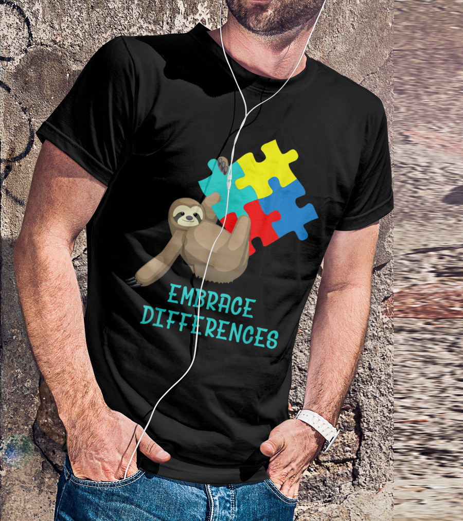 Sloth Embrace Differences Autism Awareness Day Puzzles T-Shirt