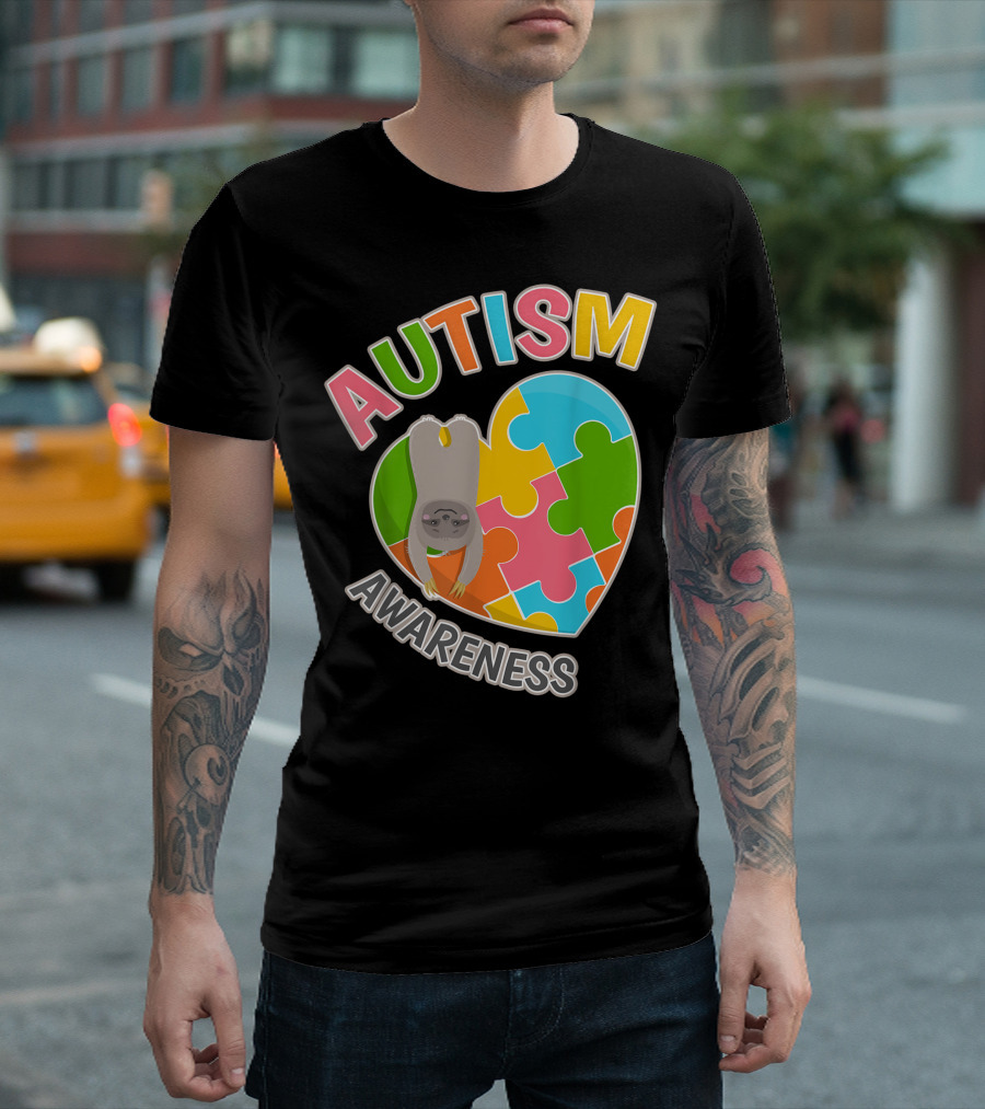 Autism Awareness Sloth Heart Puzzle Women Boy Girl Kid T-Shirt