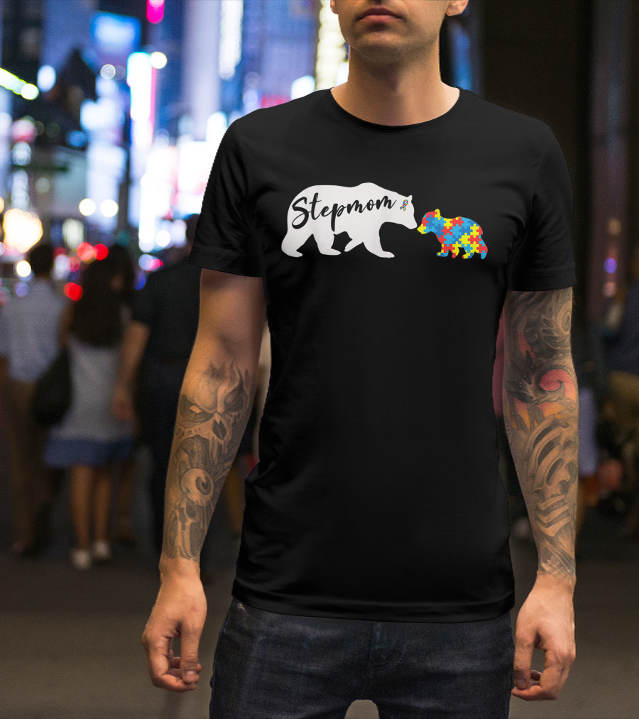 Stepmom Bear Autism Awareness Puzzle T-Shirt