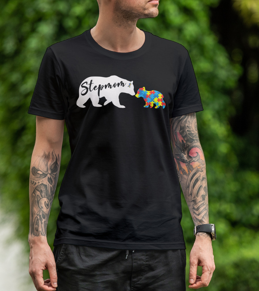 Stepmom Bear Autism Awareness Puzzle T-Shirt