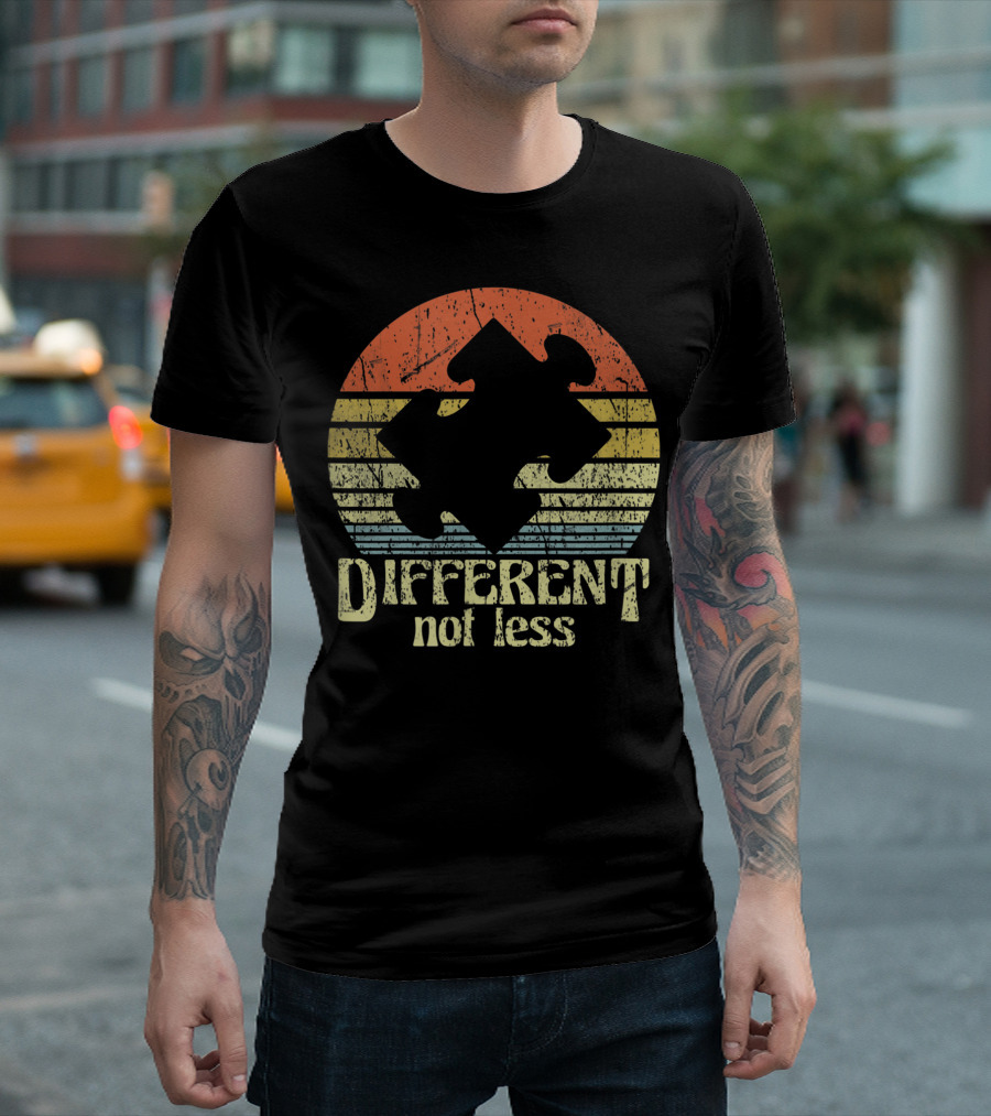 Retro Style Puzzle Piece Different Not Less Autism Awareness T-Shirt