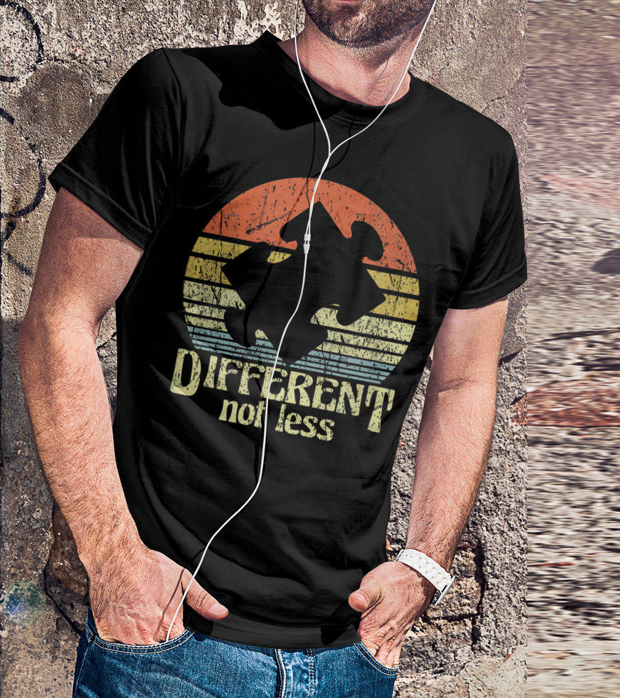 Retro Style Puzzle Piece Different Not Less Autism Awareness T-Shirt