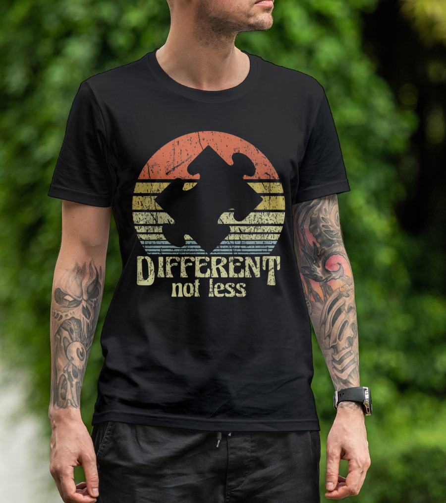 Retro Style Puzzle Piece Different Not Less Autism Awareness T-Shirt
