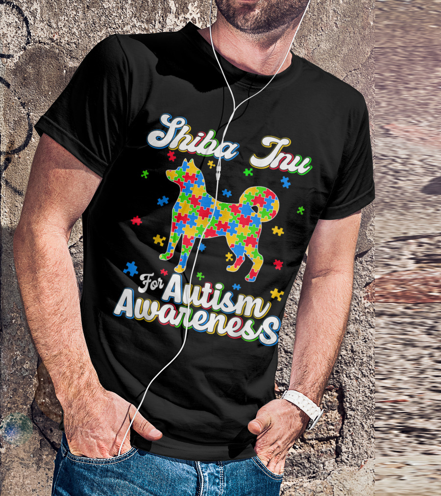 Shiba Inu For Autism Awareness Dog Dad T-Shirt