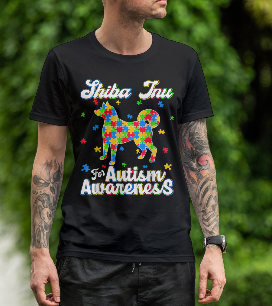 Shiba Inu For Autism Awareness Dog Dad T-Shirt
